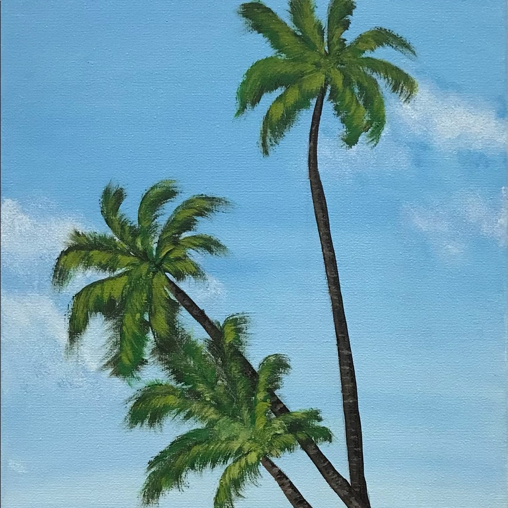 Beach landscape palm trees painting
